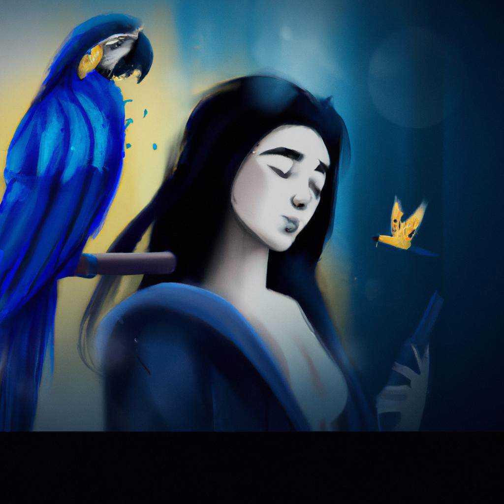 Imagem de capa do post "Descubra o Que Significa Sonhar Com Arara Azul!" com um desenho digital