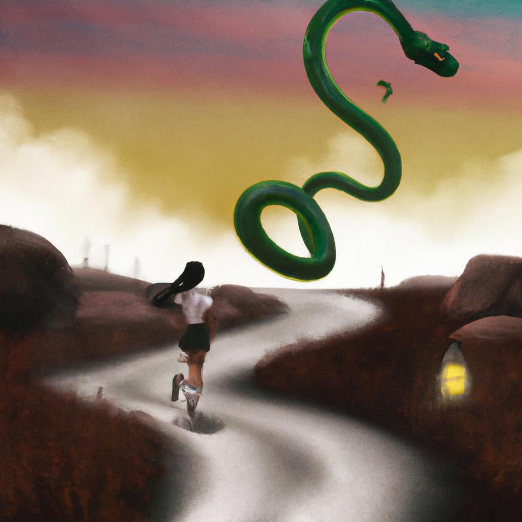 Imagem de capa do post "Descubra o Que Significa Sonhar com Cobra Correndo Atrás de Você" com um desenho digital