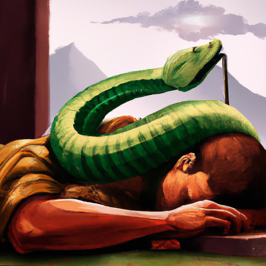 Imagem de capa do post "O que Significa Sonhar com Cobra Picando a Gente?" com um desenho digital