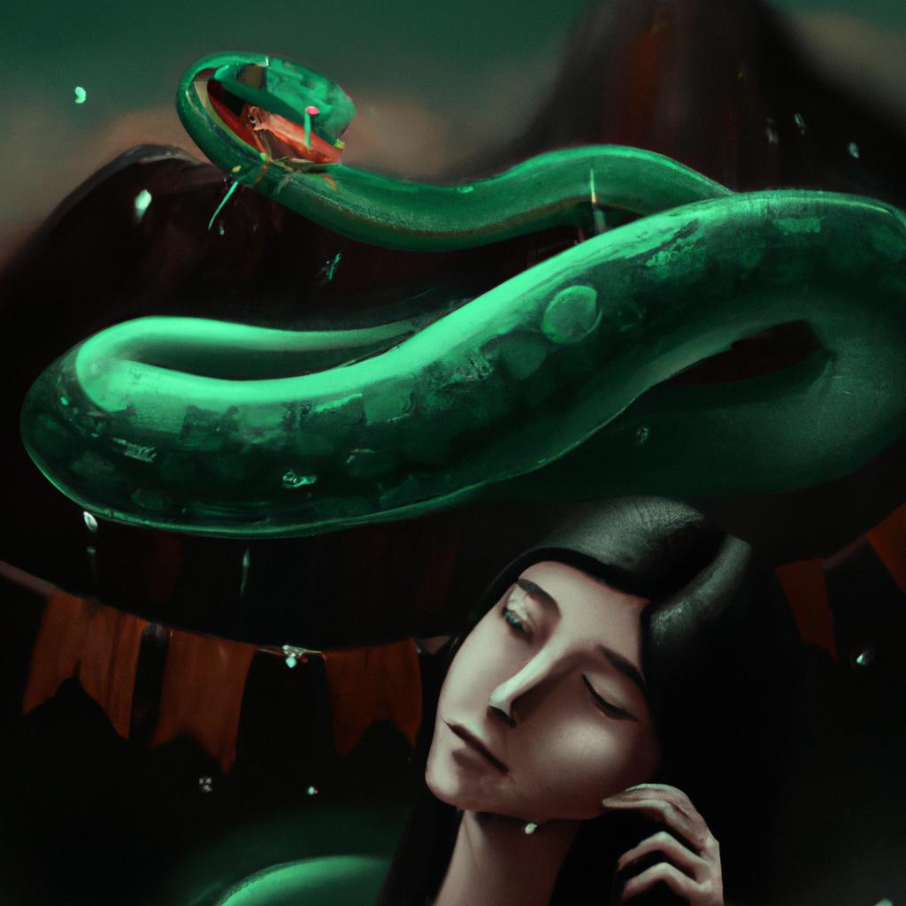 Imagem de capa do post "Descubra o Que Significa Sonhar com Cobra Verde Te Picando!" com um desenho digital