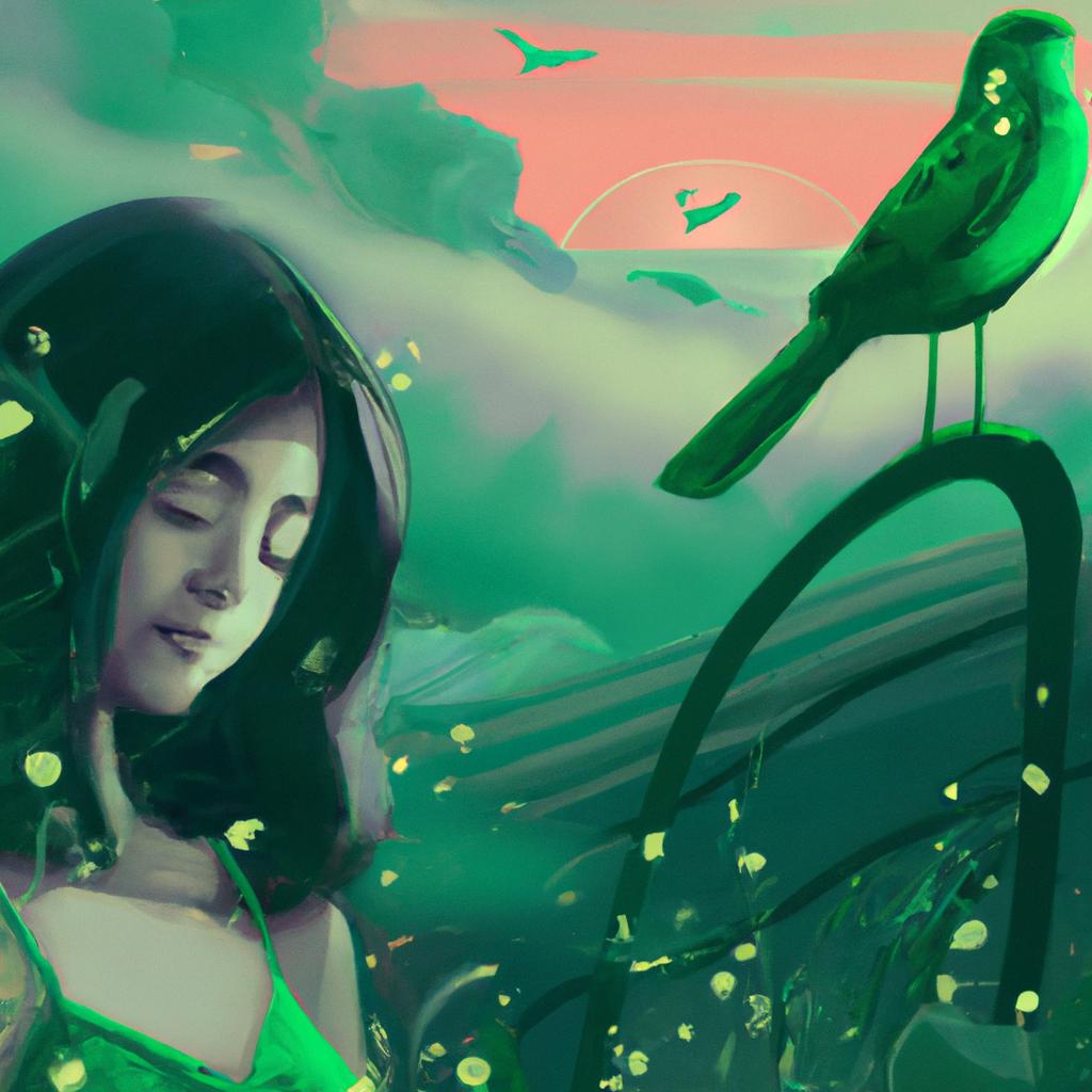Imagem de capa do post "O Que Significa Sonhar com Passaro Verde? Descubra Agora!" com um desenho digital