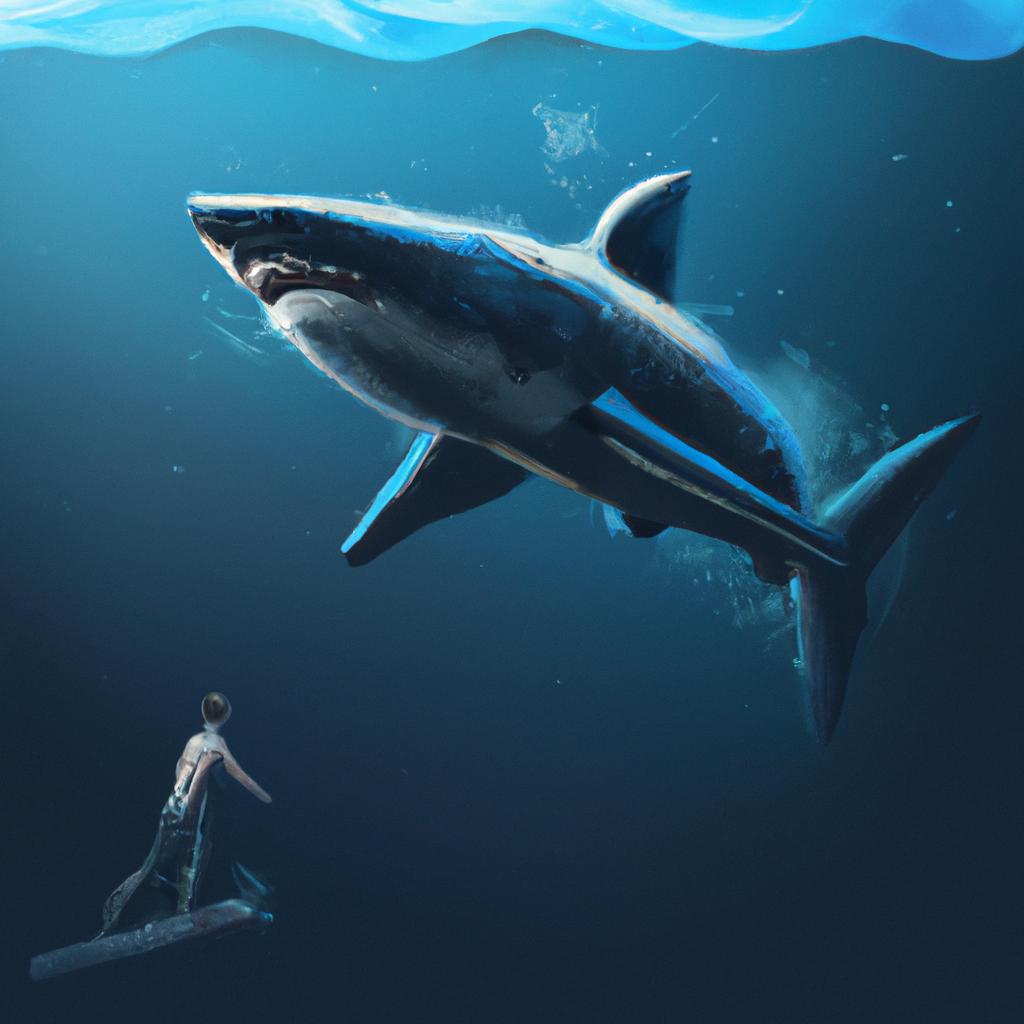 Imagem de capa do post "Descubra o que Significa Sonhar com Tubarão Atacando!" com um desenho digital