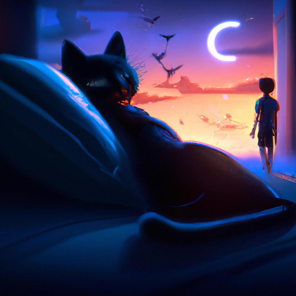 Imagem de capa do post "Qual o Significado de Sonhar com Gato Preto? Descubra!" com um desenho digital