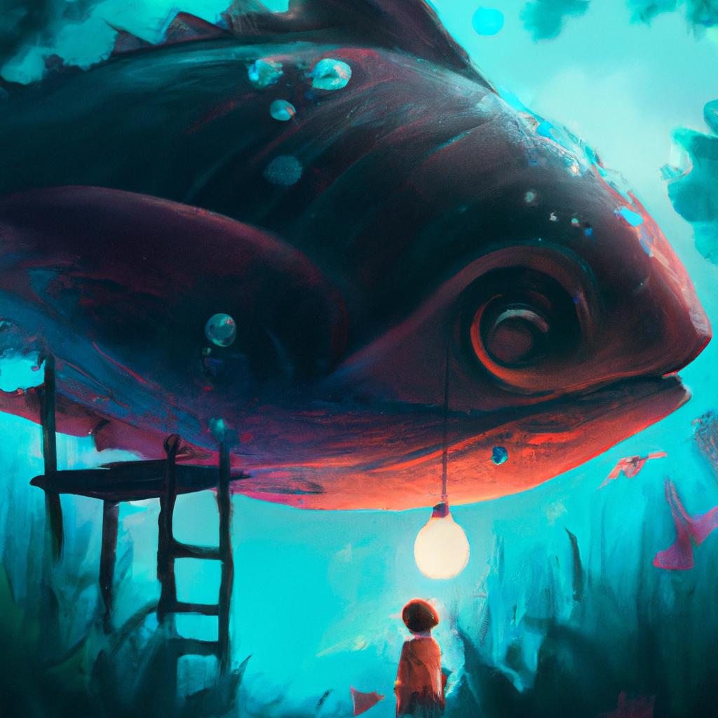 Imagem de capa do post "Qual o Significado de Sonhar com Peixe Grande? Descubra Aqui!" com um desenho digital