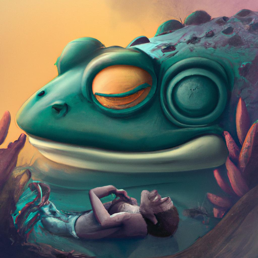 Imagem de capa do post "Descubra Qual o Significado de Sonhar com Sapo!" com um desenho digital