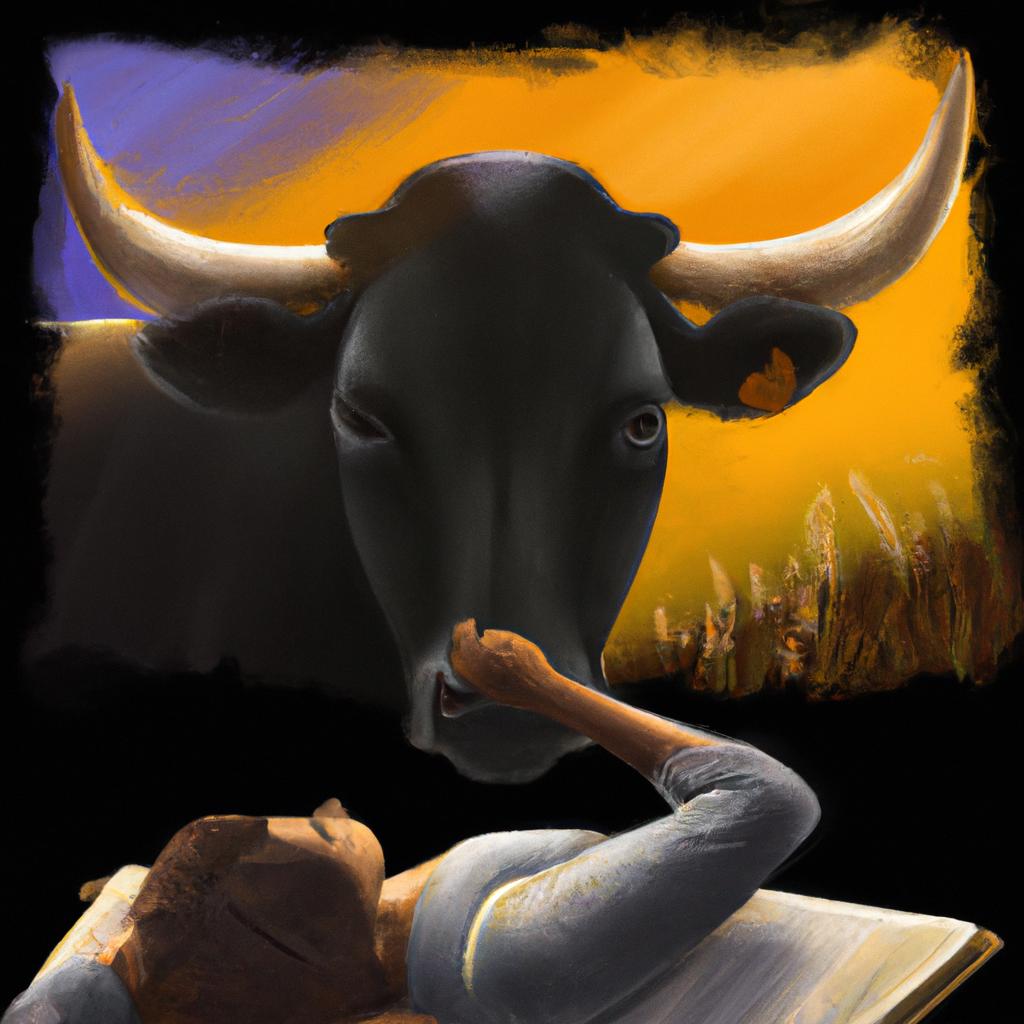 Imagem de capa do post "Descubra o Significado de Sonhar com Boi Preto!" com um desenho digital