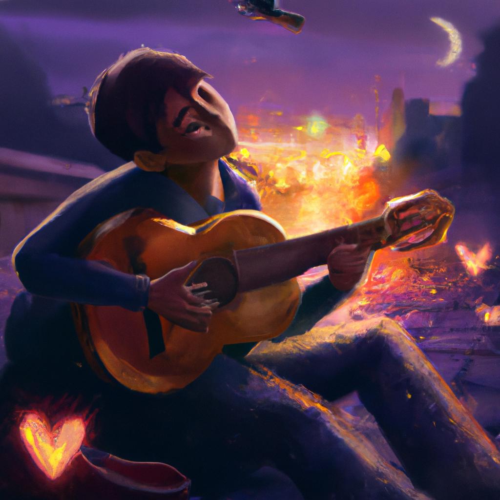 Imagem de capa do post "Sonhar com Alguém Tocando Violão: O que Significa?" com um desenho digital