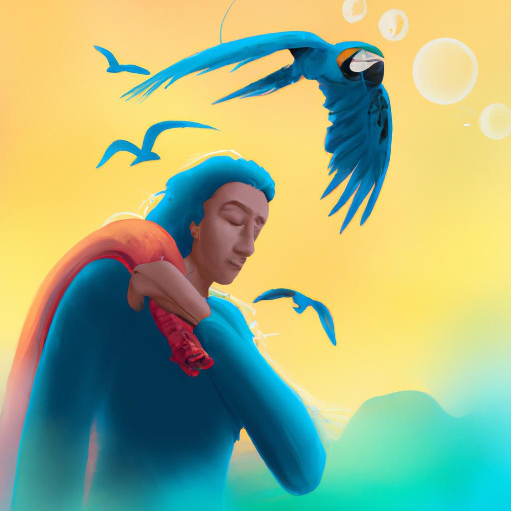 Imagem de capa do post "Descubra o Significado de Sonhar com Arara Azul Voando!" com um desenho digital