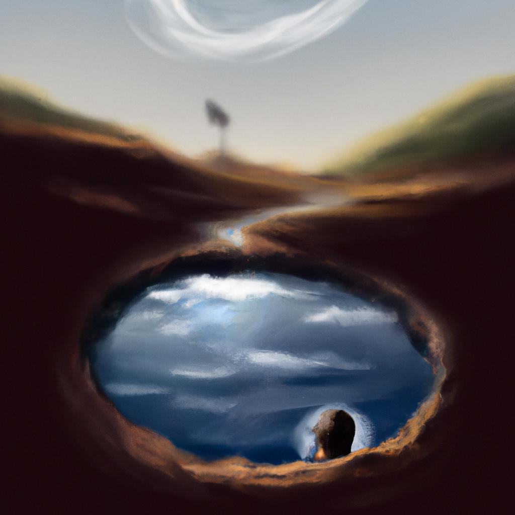 Imagem de capa do post "Sonhar com Buraco Cheio de Água: Descubra Seu Significado!" com um desenho digital