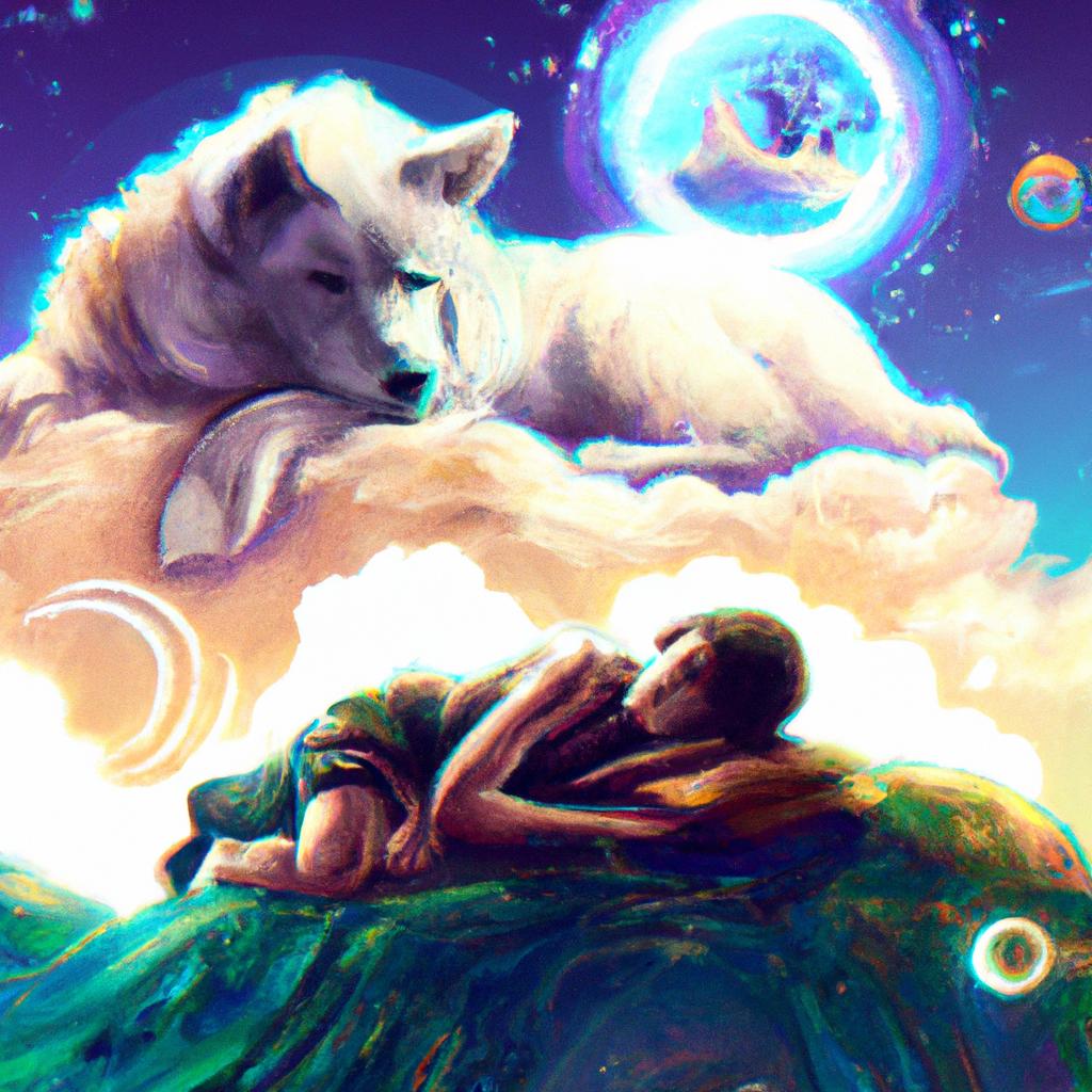 Imagem de capa do post "Descubra o Significado de Sonhar com Cachorro Branco Grande!" com um desenho digital