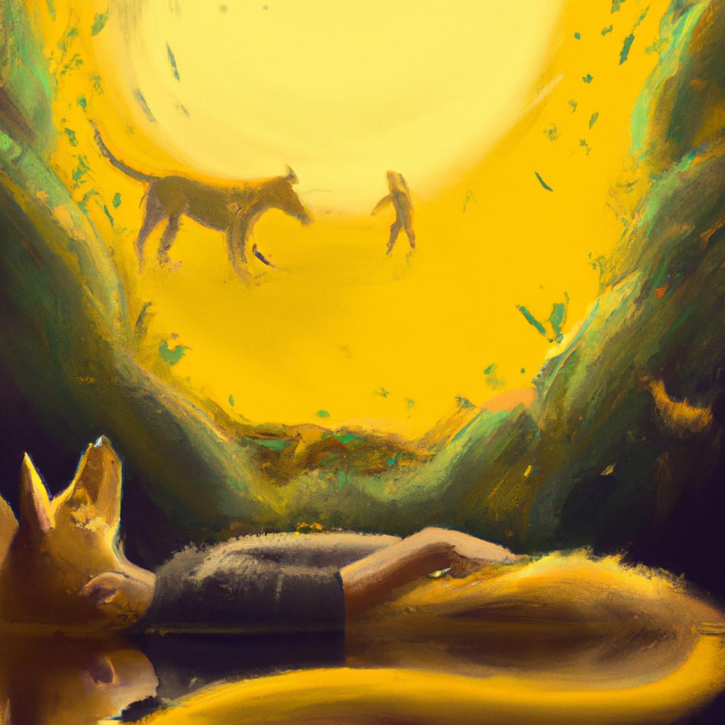 Imagem de capa do post "Descubra o Significado de Sonhar com Cachorro Grande Amarelo!" com um desenho digital