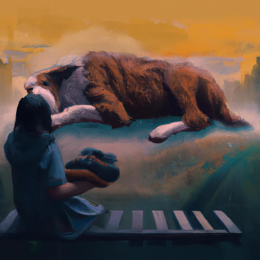 Imagem de capa do post "Descubra o Significado de Sonhar com Cachorro Grande e Manso!" com um desenho digital
