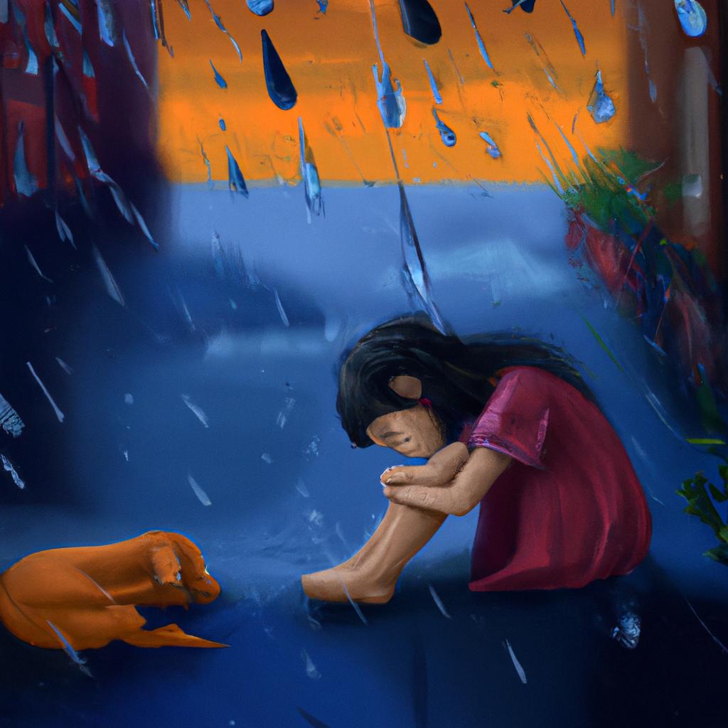 Imagem de capa do post "Descubra o Que Significa Sonhar com Cachorro na Chuva!" com um desenho digital