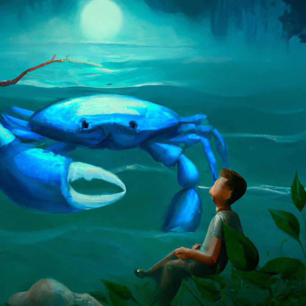 Imagem de capa do post "Descubra o que Significa Sonhar com Caranguejo Azul!" com um desenho digital