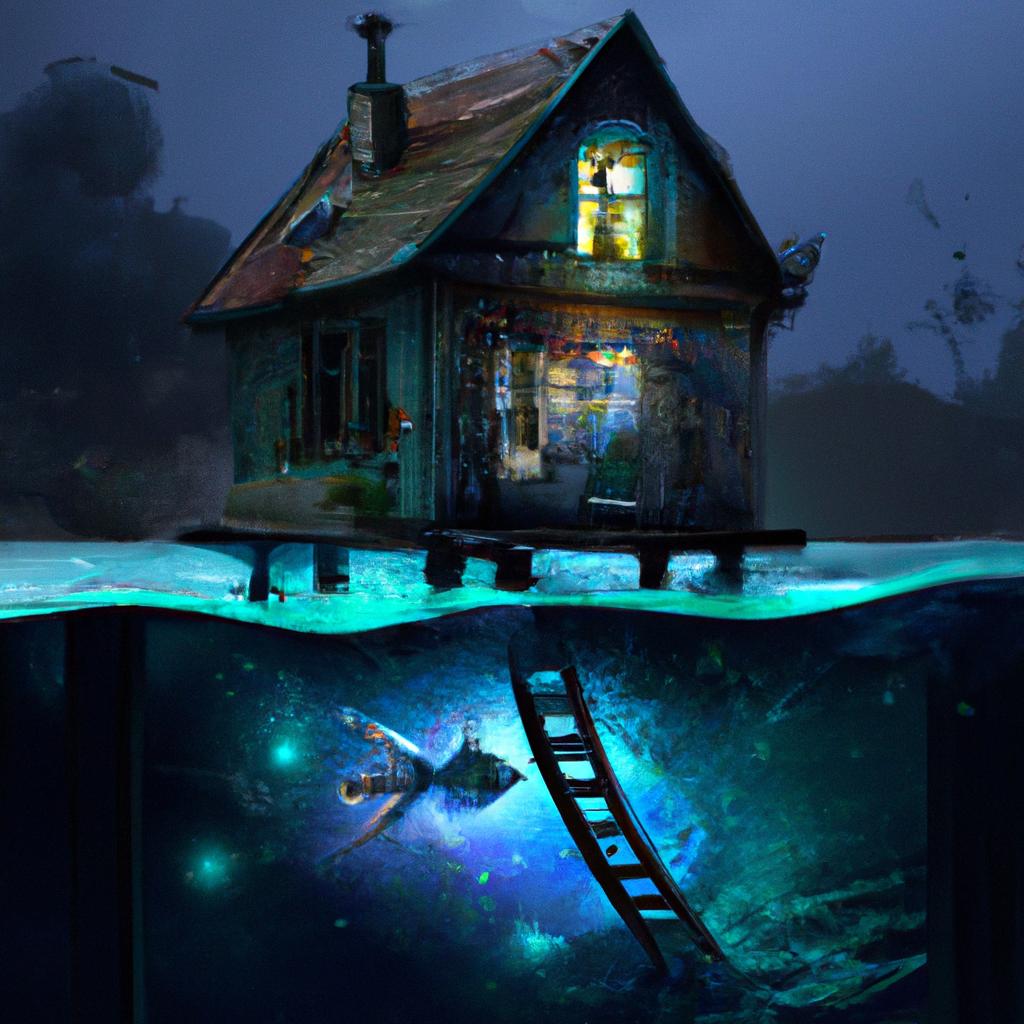 Imagem de capa do post "Sonhar com Casa Cheia de Água: Descubra seu Significado!" com um desenho digital