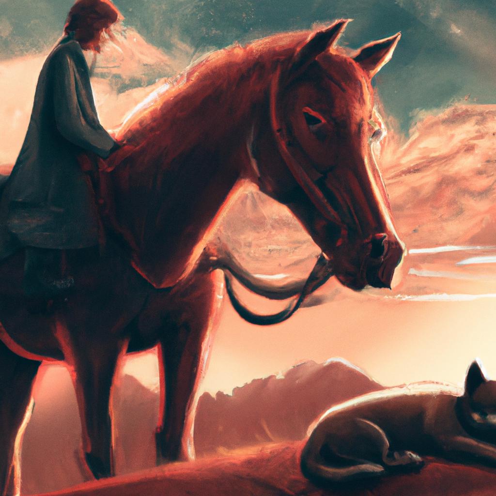 Imagem de capa do post "Descubra o Significado de Sonhar com Cavalo e Cachorro Juntos!" com um desenho digital