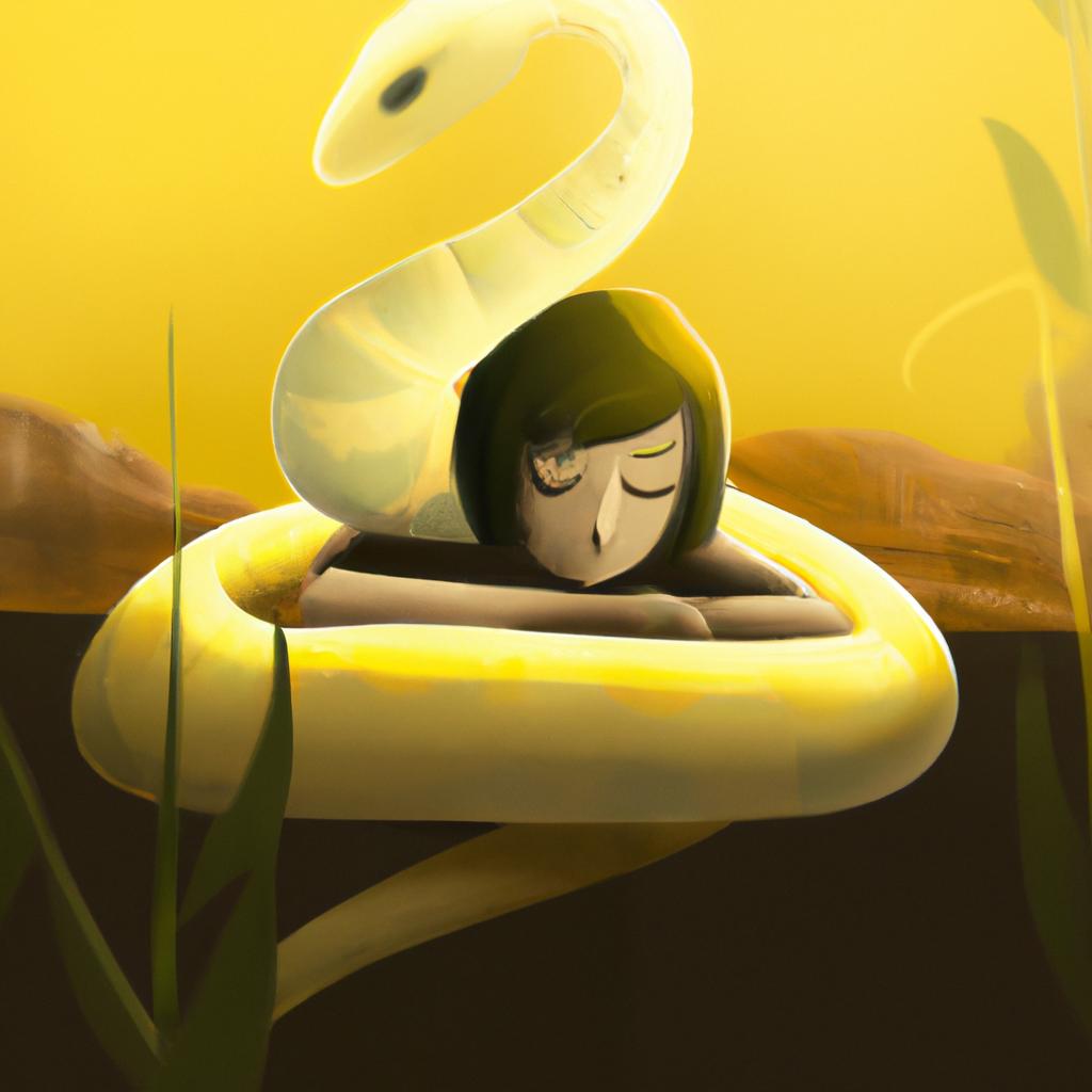 Imagem de capa do post "Descubra o Significado de Sonhar com Cobra Amarela Calma!" com um desenho digital