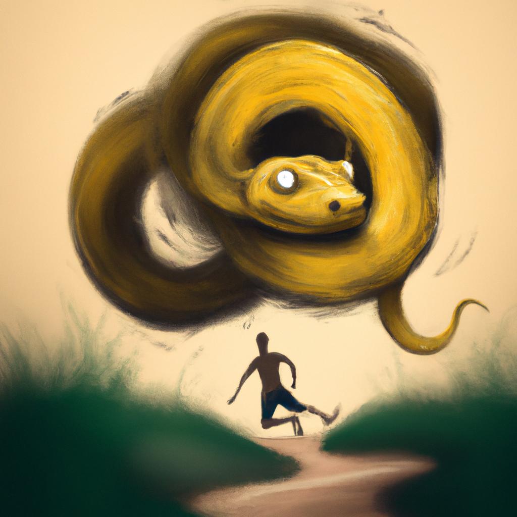 Imagem de capa do post "Descubra o Que Significa Sonhar com Cobra Amarela Correndo Atrás de Você!" com um desenho digital
