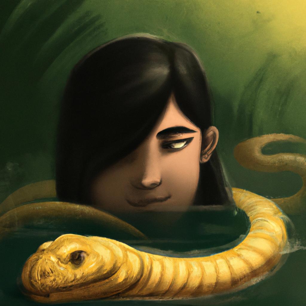 Imagem de capa do post "O que Significa Sonhar com Cobra Amarela na Água?" com um desenho digital