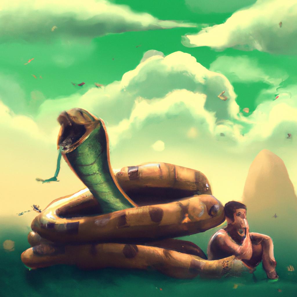 Imagem de capa do post "Sonhar com Cobra Comendo Cachorro: O que isso Significa?" com um desenho digital