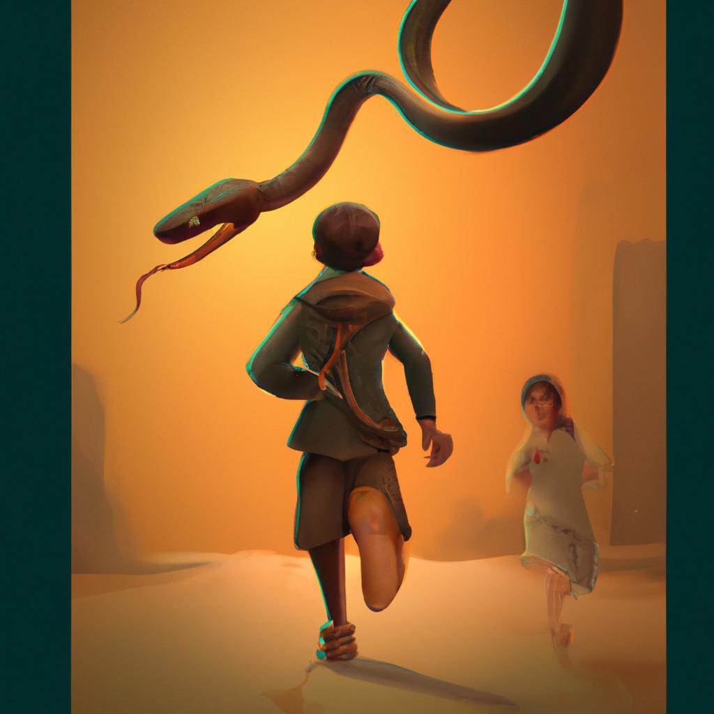 Imagem de capa do post "Sonhando com Cobra Correndo Atrás de Outra Pessoa: Descubra o Significado!" com um desenho digital