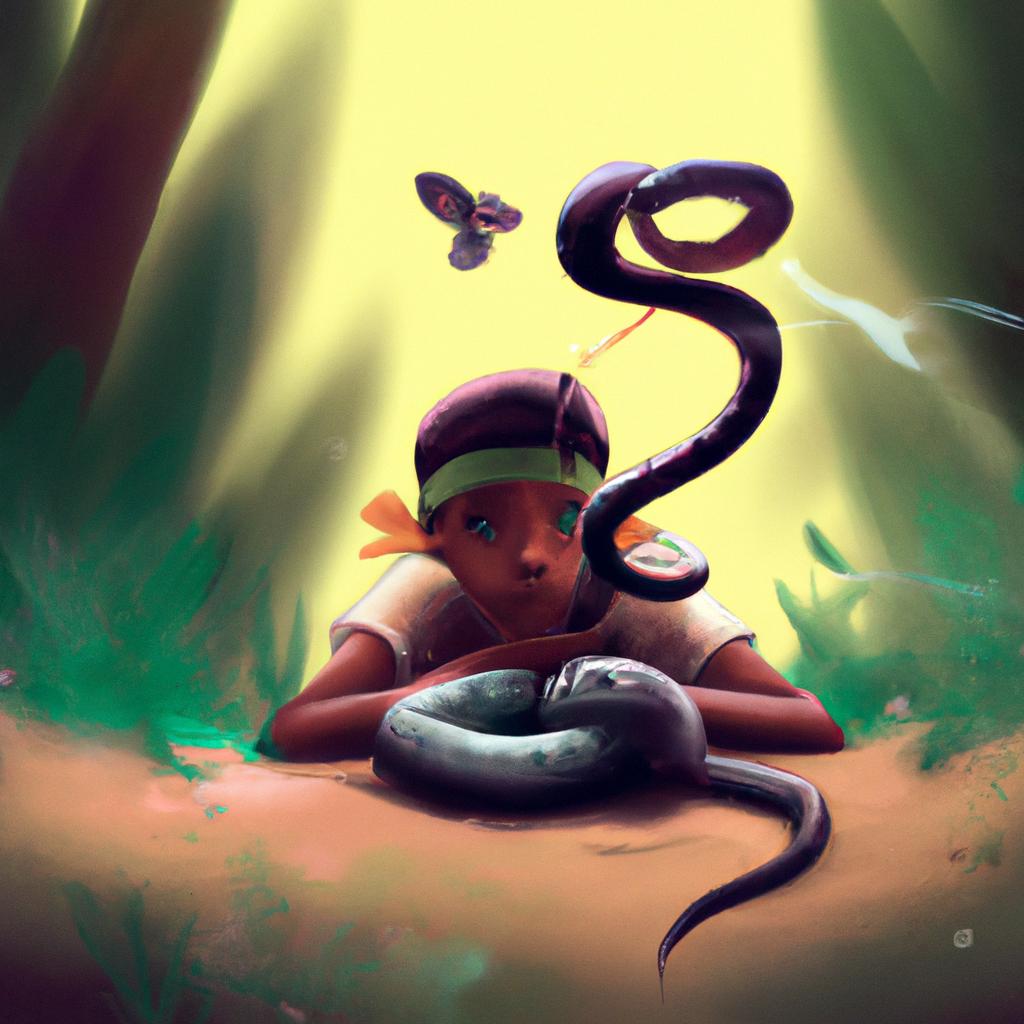 Imagem de capa do post "Significado de Sonhar com Cobra e Gato: o que isso Significa?" com um desenho digital