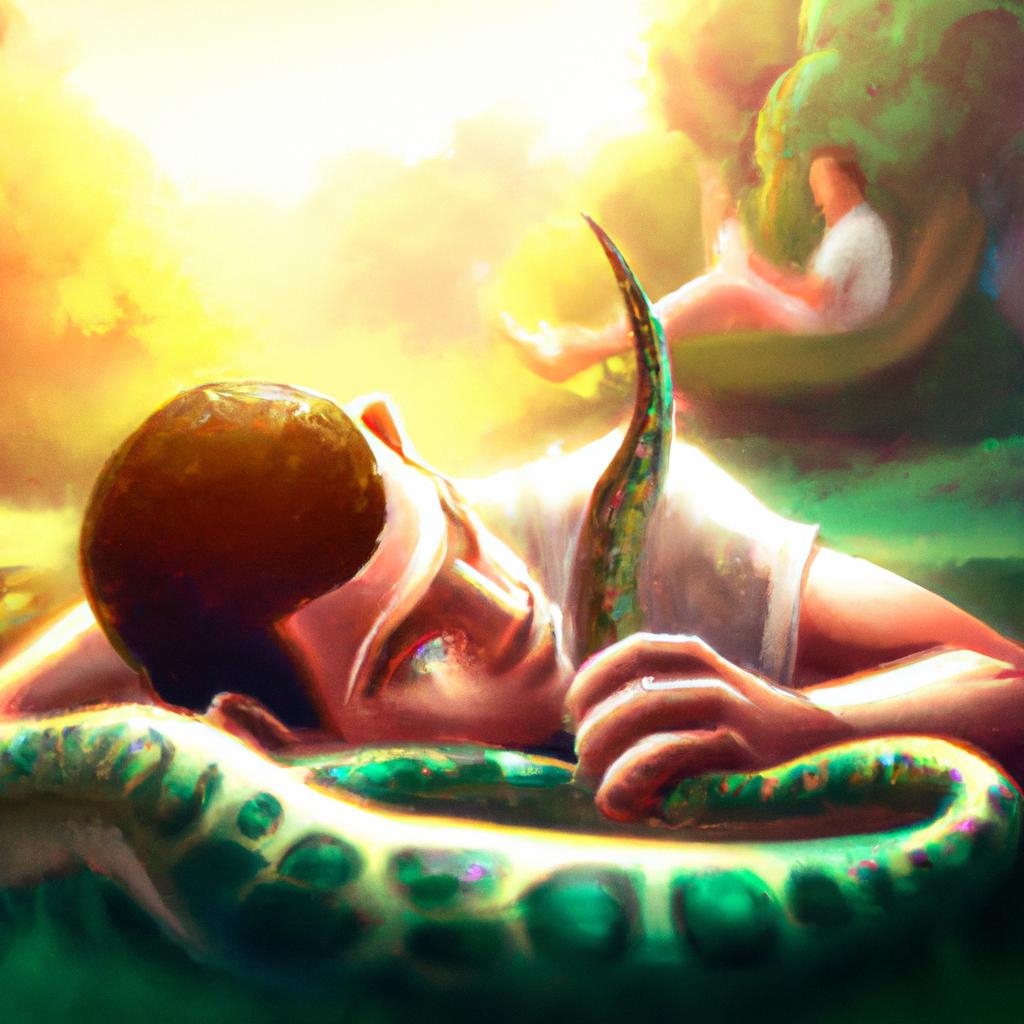 Imagem de capa do post "Sonhar com Cobra Enrolada na Perna: O Que Significa?" com um desenho digital
