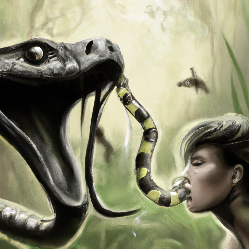 Imagem de capa do post "O que Significa Sonhar com Cobra Entrando na Boca?" com um desenho digital