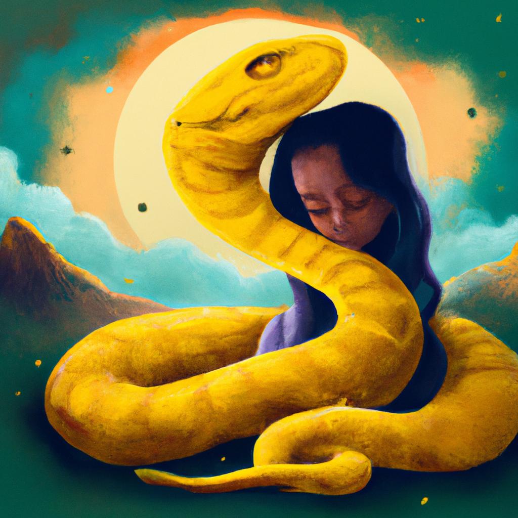 Imagem de capa do post "Descubra o Significado de Sonhar com Cobra Grande e Amarela!" com um desenho digital