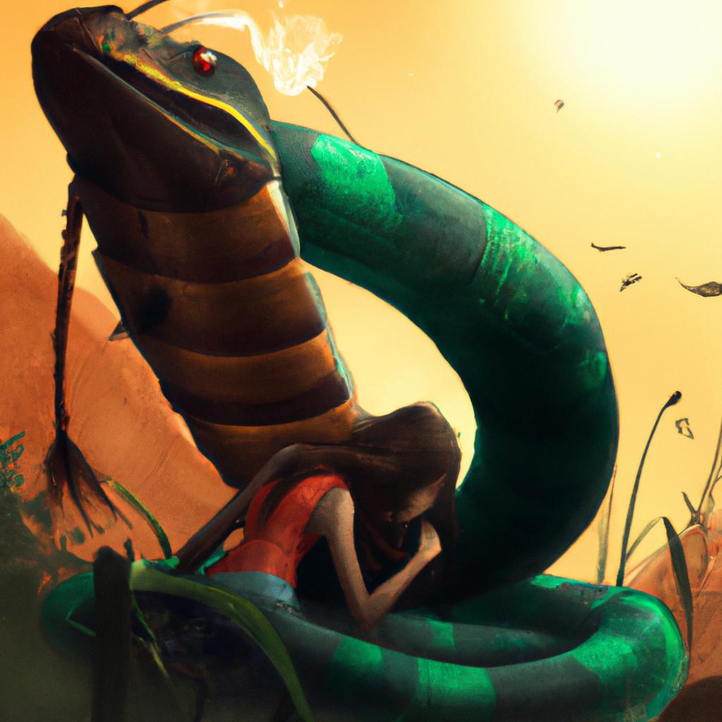 Imagem de capa do post "Sonhar com Cobra Mordendo: o que Significa?" com um desenho digital