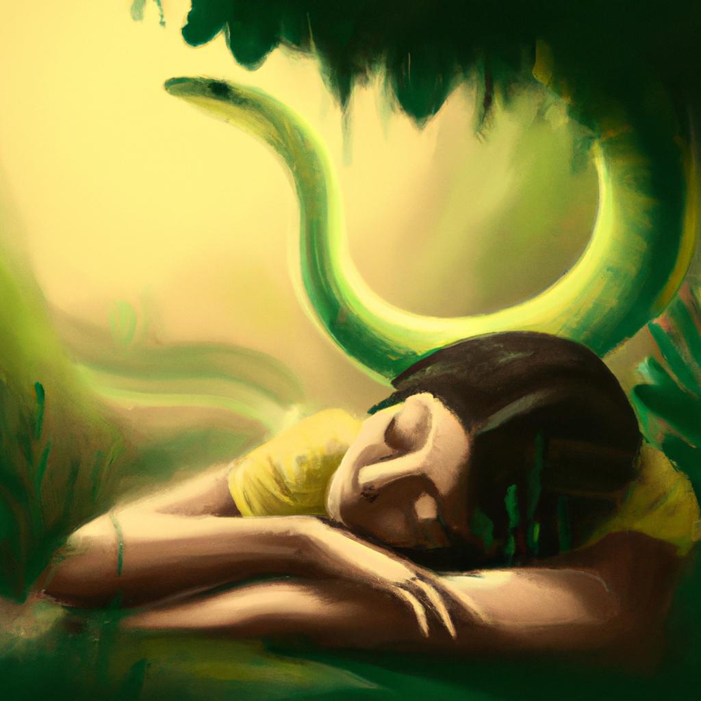 Imagem de capa do post "Sonhar com Cobra Verde e Amarela: Descubra o Significado!" com um desenho digital