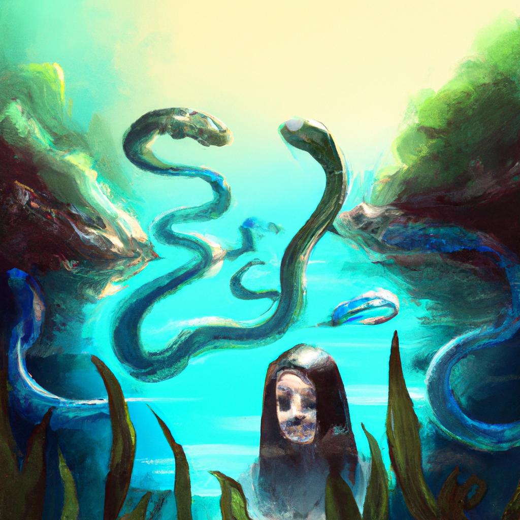 Imagem de capa do post "Sonhar com Cobras na Água Limpa: Descubra Seu Significado!" com um desenho digital