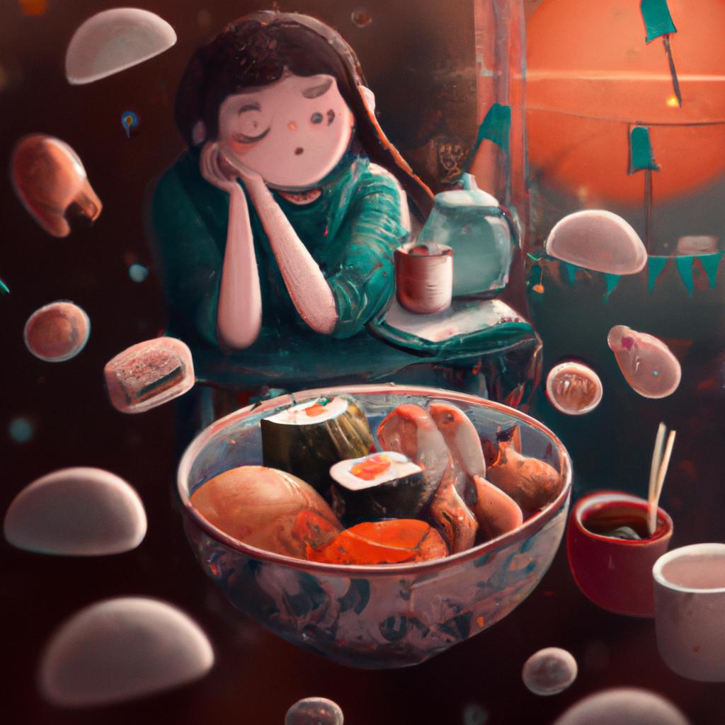 Imagem de capa do post "Descubra o Que Significa Sonhar com Comida Japonesa!" com um desenho digital