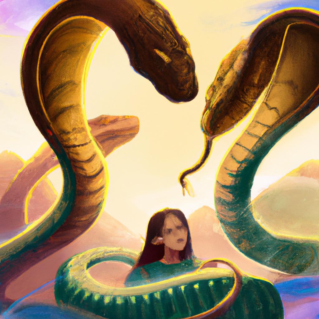 Imagem de capa do post "Descubra o Significado de Sonhar com Duas Cobras Grandes!" com um desenho digital