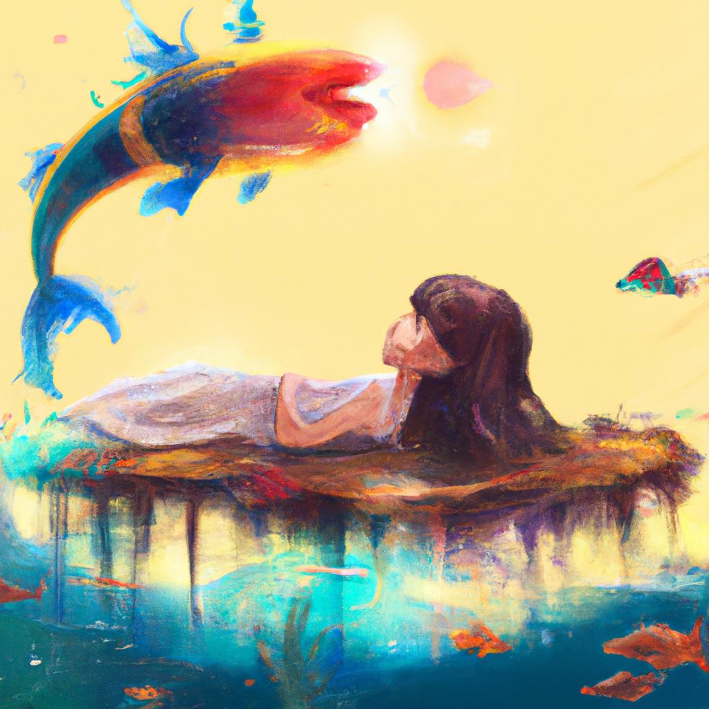 Imagem de capa do post "Descubra o Significado de Sonhar com Escama de Peixe!" com um desenho digital