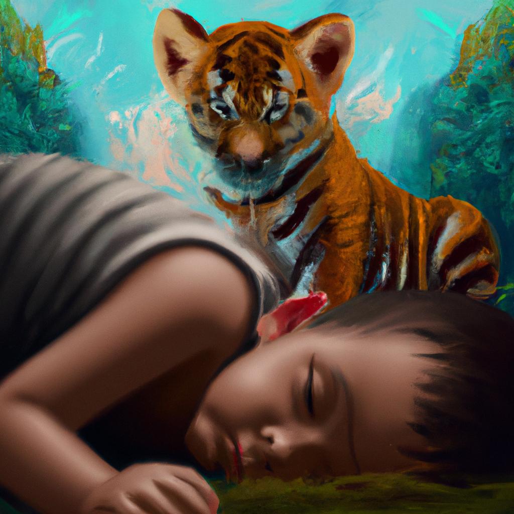 Imagem de capa do post "Descubra o Significado de Sonhar com Filhote de Tigre!" com um desenho digital