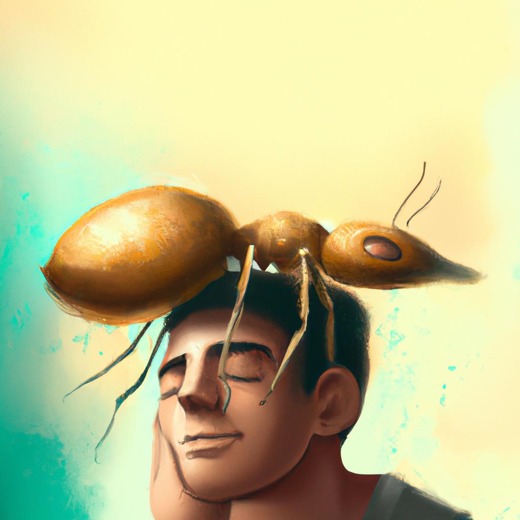 Imagem de capa do post "Sonhar com Formiga no Corpo de Outra Pessoa: O Que Significa?" com um desenho digital