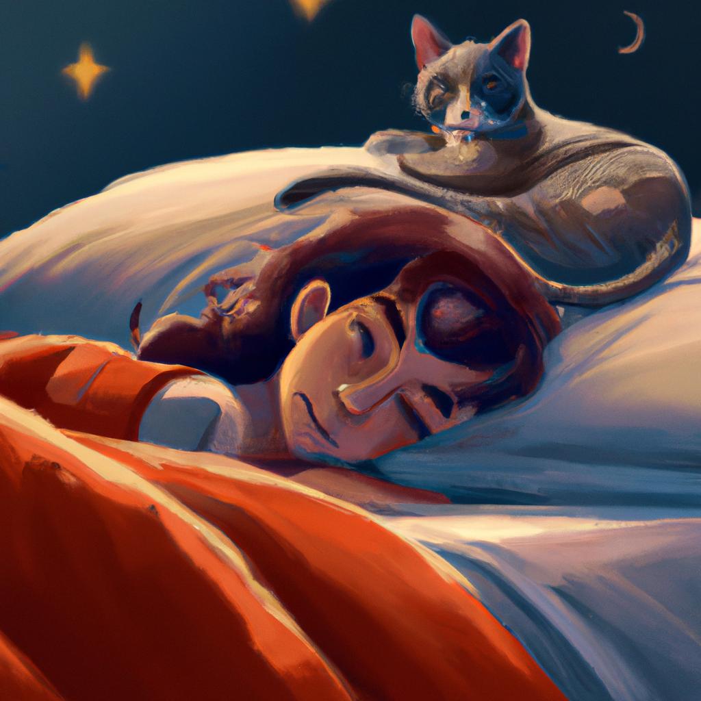 Imagem de capa do post "Descubra o Que Significa Sonhar com Gato na Cama!" com um desenho digital