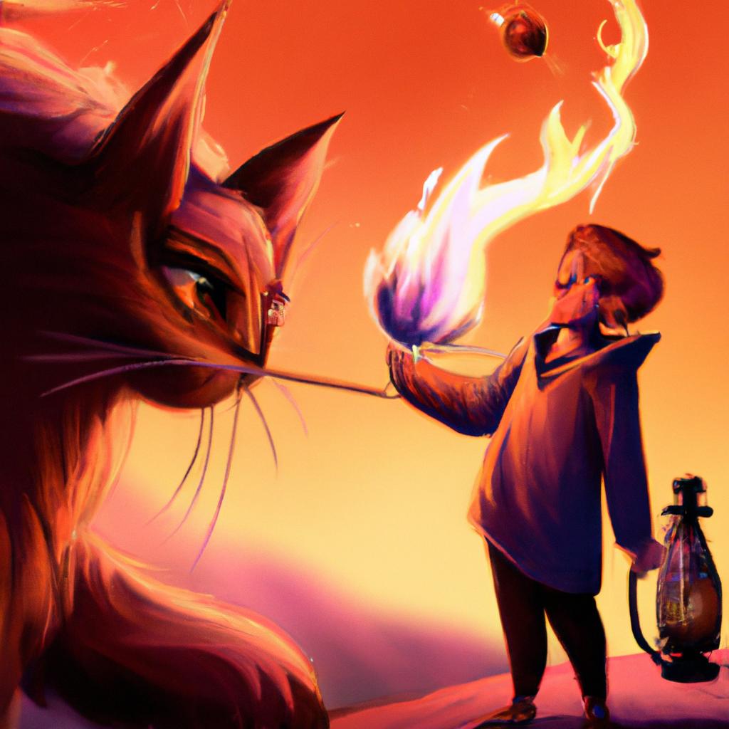 Imagem de capa do post "Sonhar com Gato Pegando Fogo: Descubra o Significado!" com um desenho digital