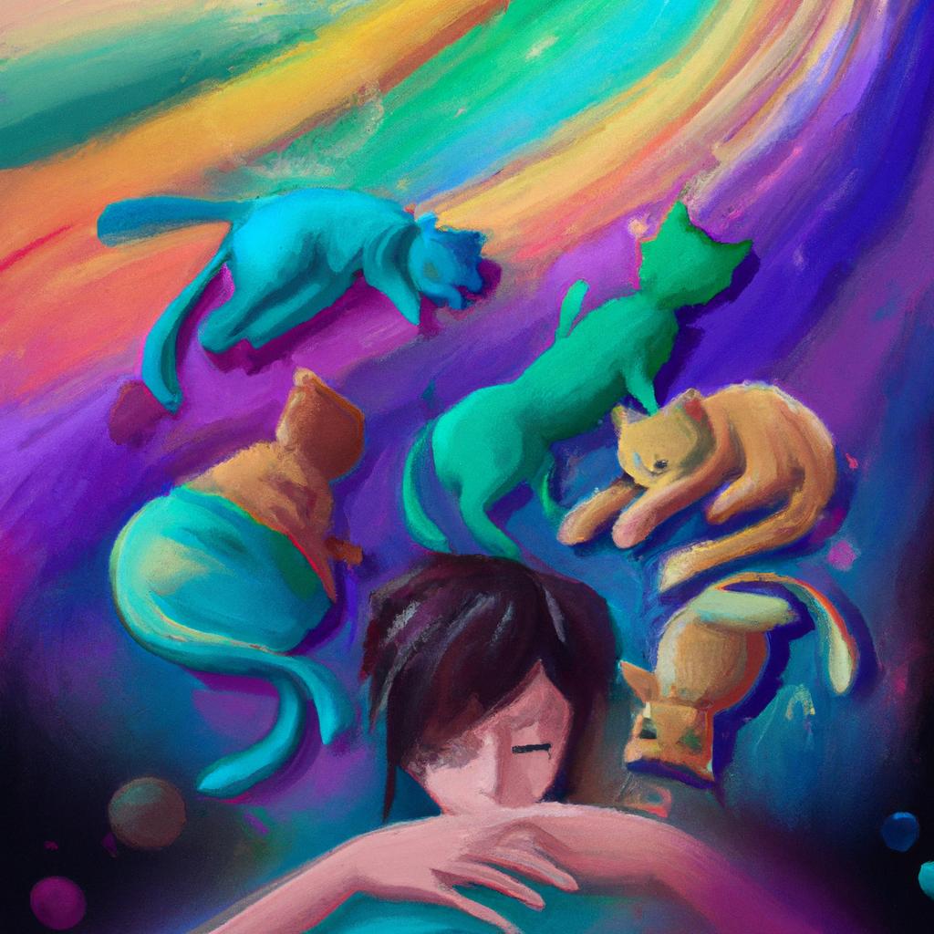 Imagem de capa do post "Sonhar com Gatos Filhotes Coloridos: Descubra o Significado!" com um desenho digital