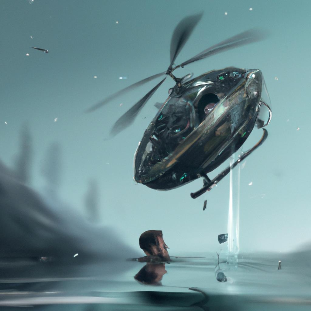 desenho digital com osonhar com helicoptero caindo na agua