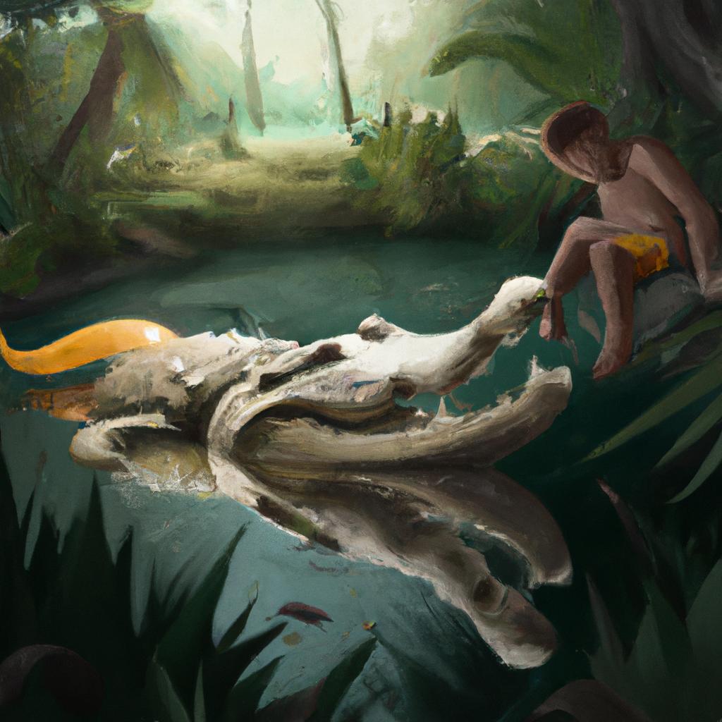 Imagem de capa do post "Descubra o Significado Quando Você Sonha com Jaçaré Branco!" com um desenho digital