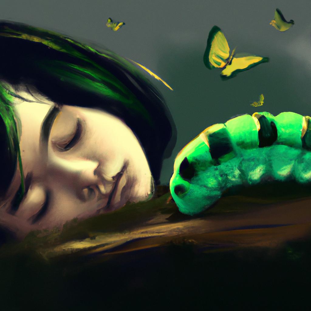 Imagem de capa do post "Descubra o Que Significa Sonhar com Lagarta Verde!" com um desenho digital