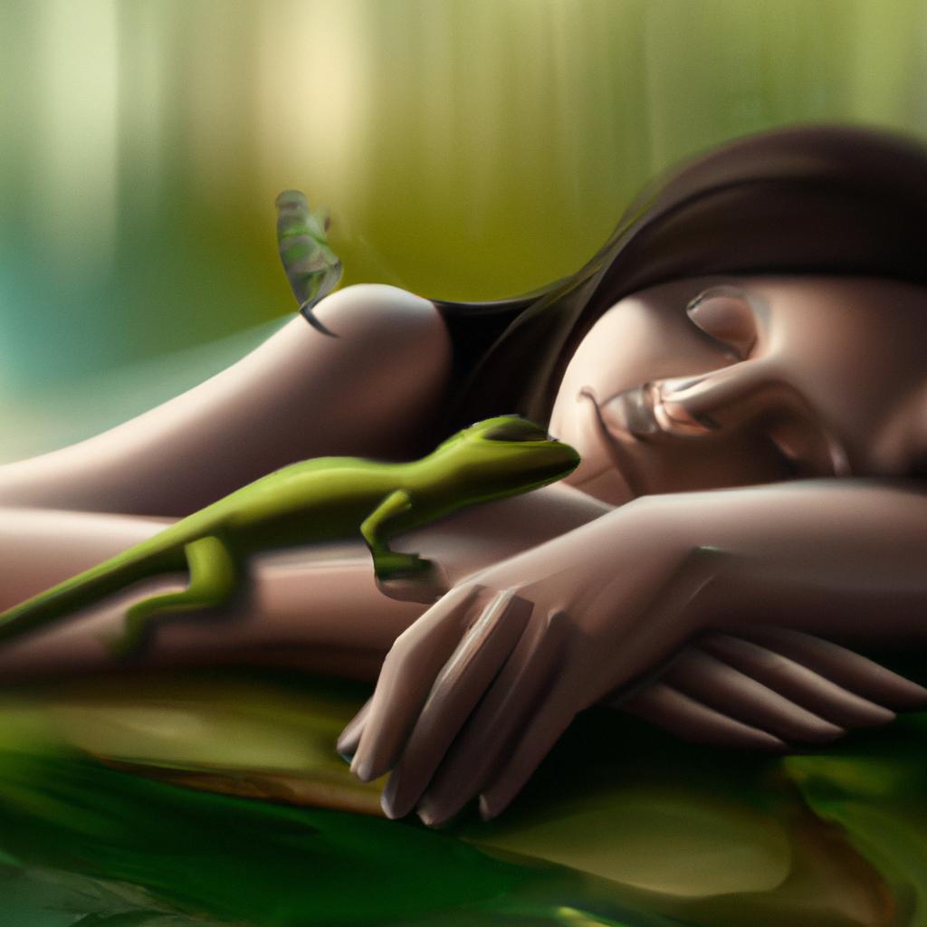 Imagem de capa do post "Descubra o Significado de Sonhar com Lagartixa Verde!" com um desenho digital