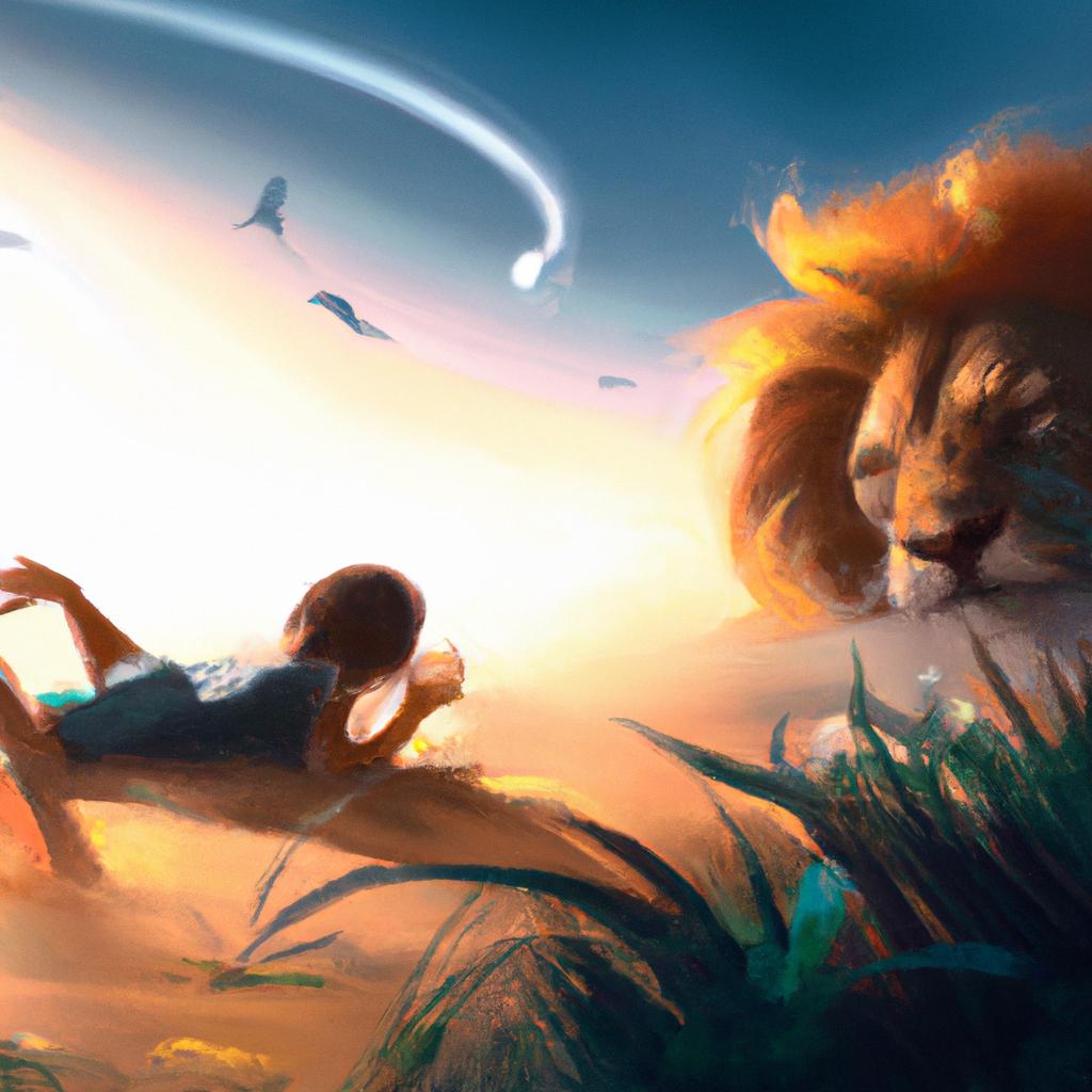 Imagem de capa do post "Descubra o Significado de Sonhar com Leão Brincando!" com um desenho digital