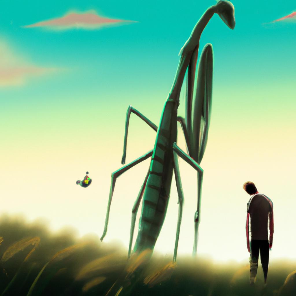 Imagem de capa do post "Descubra o Significado de Sonhar com Louva-Deus Gigante!" com um desenho digital