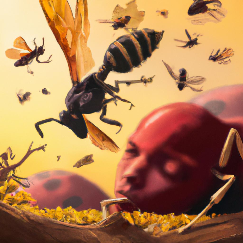 Imagem de capa do post "Descubra o Significado Quando Sonhar com Marimbondos Atacando!" com um desenho digital