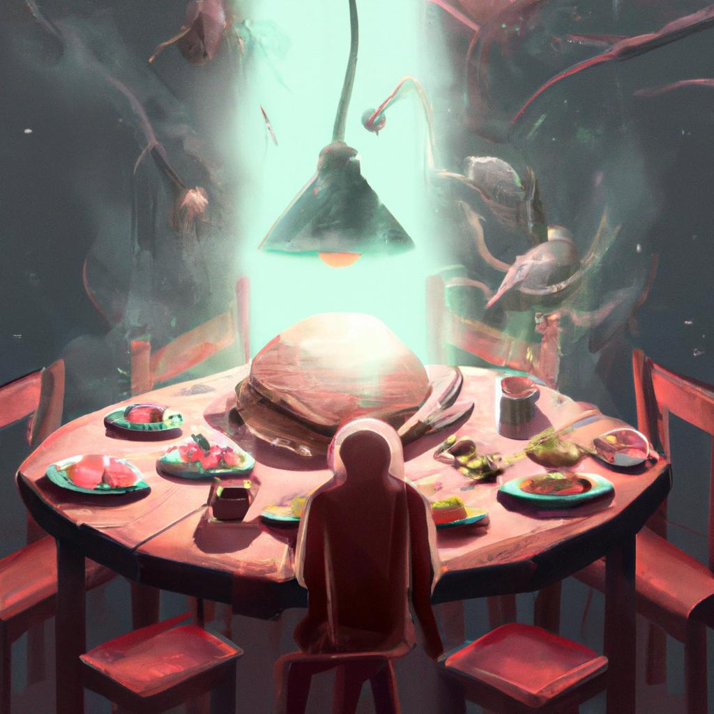 Imagem de capa do post "Descubra o Significado de Sonhar com Mesa de Jantar!" com um desenho digital