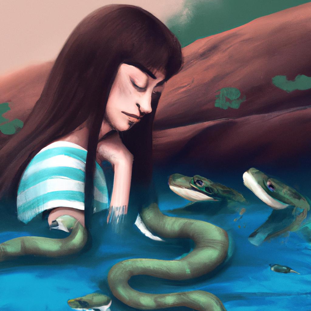 Imagem de capa do post "Sonhar com Muitas Cobras na Água: Descubra o Significado!" com um desenho digital