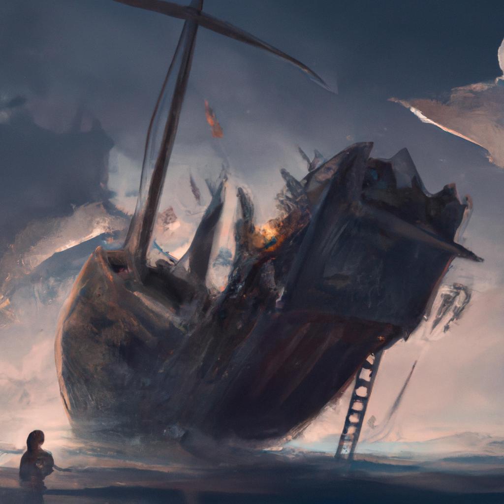Imagem de capa do post "Descubra o Significado de Sonhar com Navio Naufragado!" com um desenho digital
